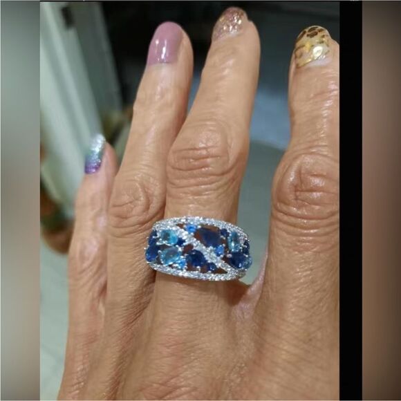 Sterling Silver (925) Wide Sparkly Blue Eternity Band - Picture 8 of 17